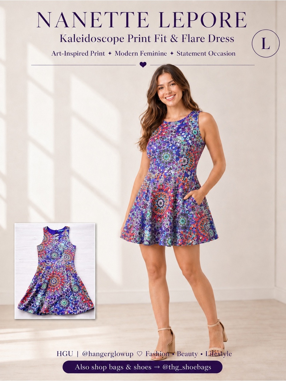 Nanette Lepore L’Amour Scuba Fit Flare Dress Pockets Multicolor